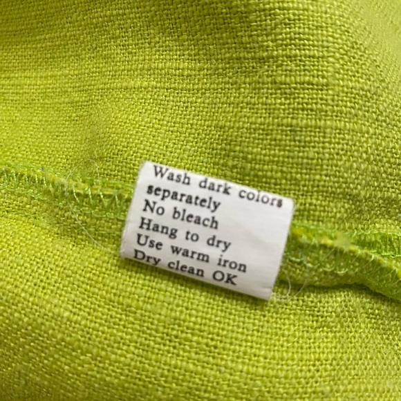 Peacock Ways 100% Linen Blazer Asian Coin Trim Jacket Pockets Lime Green/Black - Picture 10 of 11